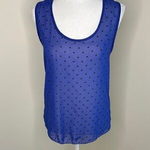 Alya Royal Blue & Black Hearts Polka Dot Sheer Top. Small